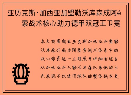 亚历克斯·加西亚加盟勒沃库森成阿隆索战术核心助力德甲双冠王卫冕